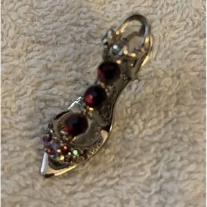 High Heel Shoe Pendant Charm Silver Tone Rhinestone Stiletto Sandal Y2K Glam